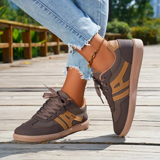 Damen lässige Turnschuhe mit niedrigem Absatz, Schnürung Mode Schuhe