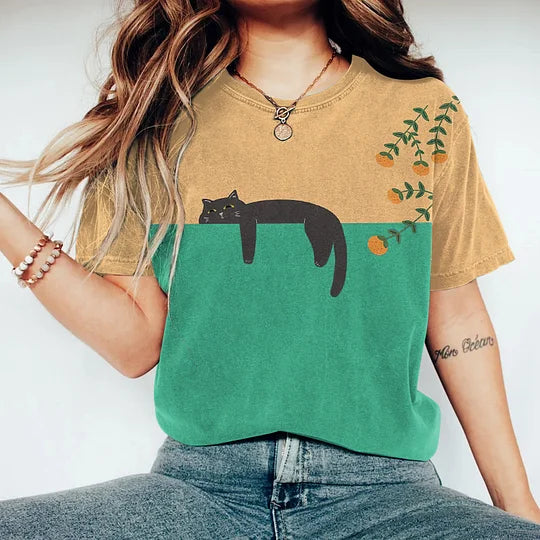 Nord Taschen | Zweifarbige Katzen-Grafik-T-Shirt für Damen