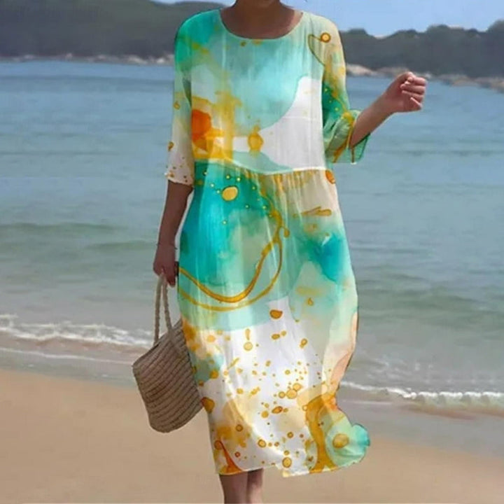 Elegantes Floral Kleid, das den Bauch kaschiert