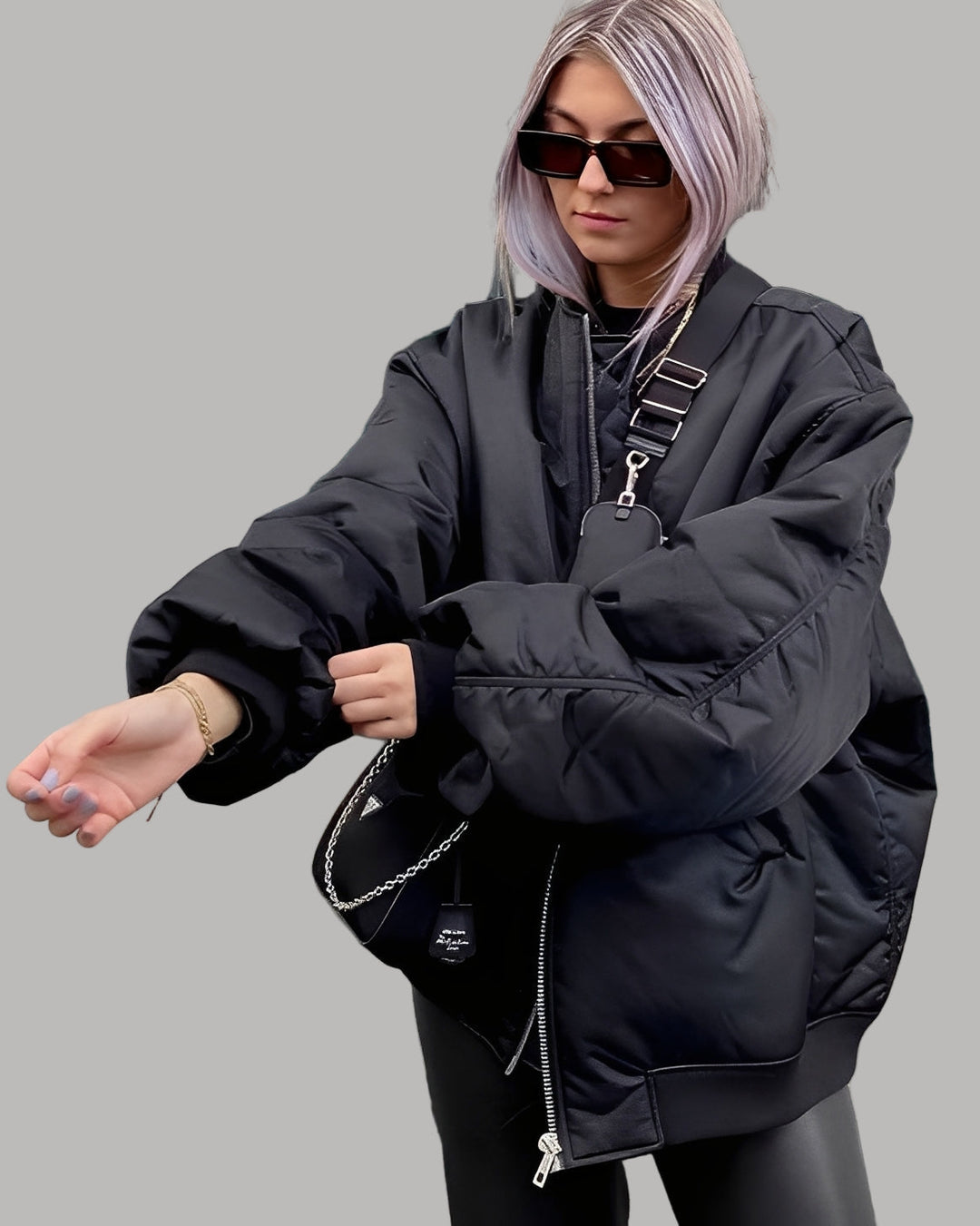 Damen Oversize Bomberjacke mit Reißverschluss