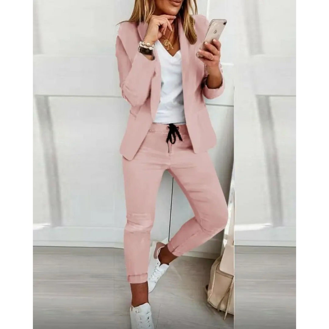 Slim-Fit Blazer und Hose Set in einfarbiger Farbe