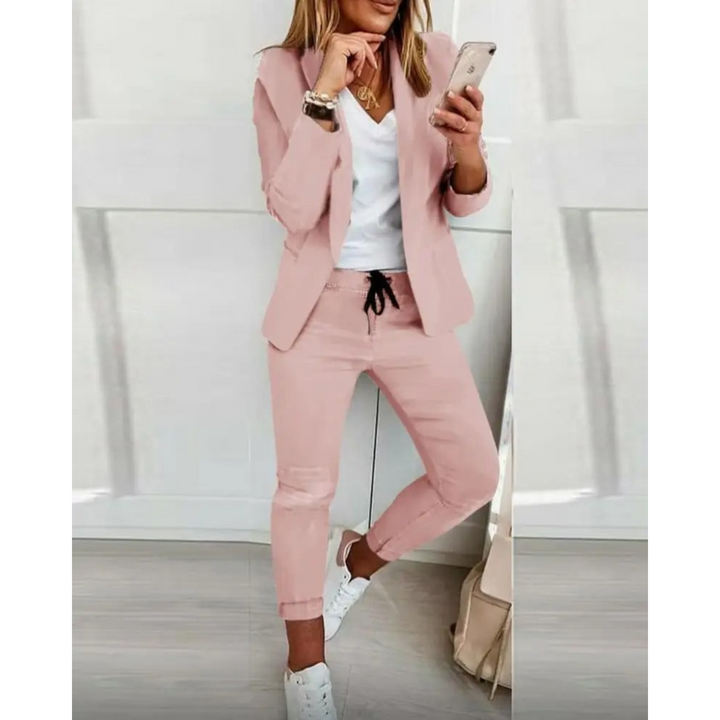 Slim-Fit Blazer und Hose Set in einfarbiger Farbe