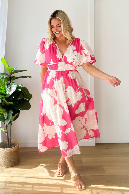 Real Love Print Puffärmel Maxi Kleid