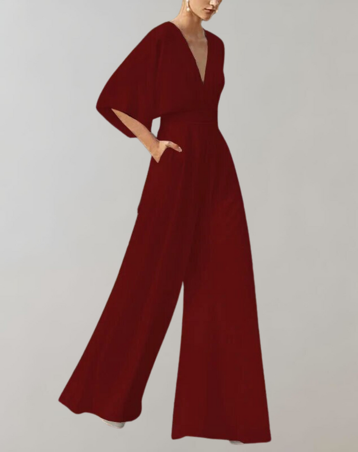 Nord Taschen Damen Jumpsuit mit V-Ausschnitt und weitem Bein