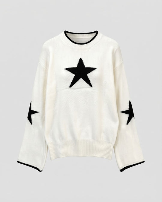 Damen Feinstrickpullover mit Stern‑Jacquard, überschnittener Schulter und elastischem Rippsaum Nord Taschen