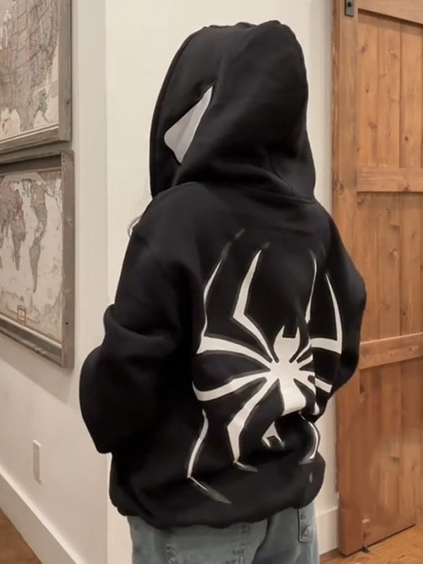 Hoodie mit Reißverschluss Und Spinnenprint Avellé