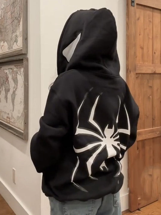 Hoodie mit Reißverschluss Und Spinnenprint Avellé