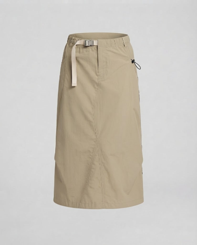 Damen Utility-Midirock mit elastischem Bund, Außengürtel und seitlichen Kordelzügen Nord Taschen