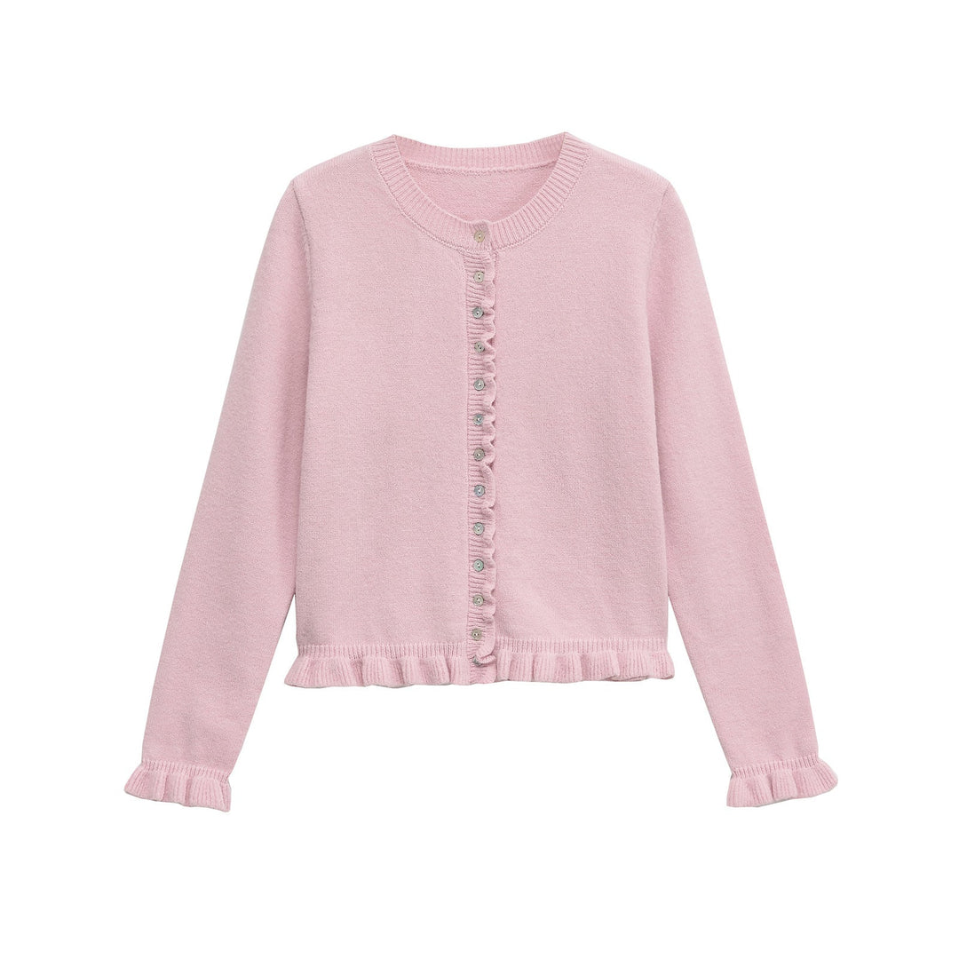 Rüschen Frauen Cardigan mit Knöpfen, Schickes Schichted Oberteil