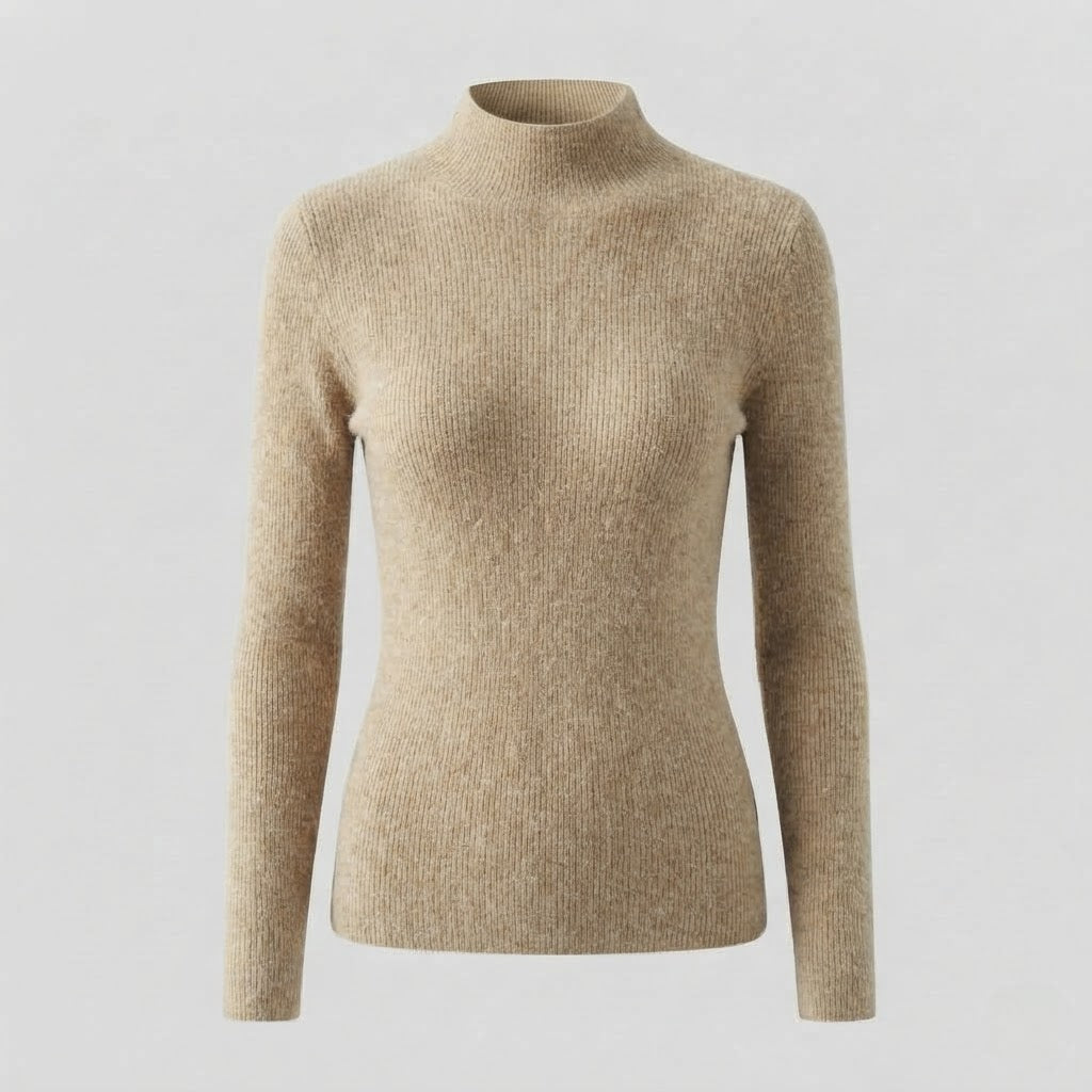 Damen Eleganter Slim-Fit Rollkragenpullover aus flauschigem Angora-Mix mit feiner Rippstruktur Nord Taschen