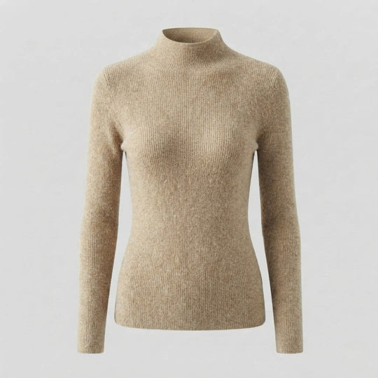 Damen Eleganter Slim-Fit Rollkragenpullover aus flauschigem Angora-Mix mit feiner Rippstruktur Nord Taschen
