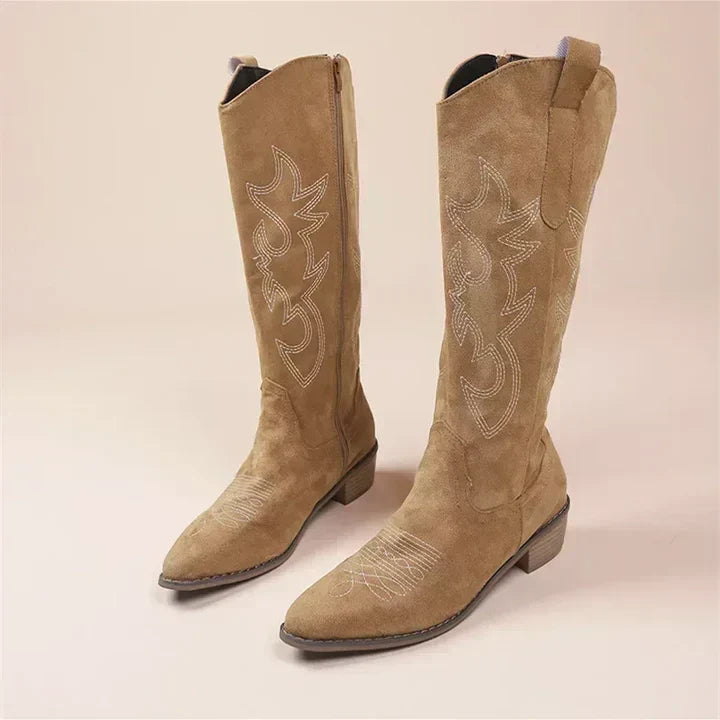 Cowboy-Stiefel mit Stickerei für Damen Niedriger Absatz