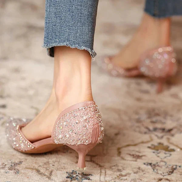 Stilvolle Schuhe mit Spitzer Zehe und Mittlerem Absatz mit Glitzeroberfläche