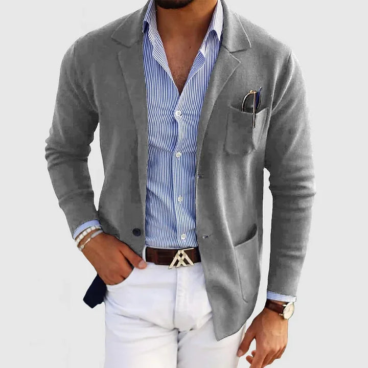 herren-strickjacke mit lässigen knöpfen, taschen und reverskragen, einfarbig, langärmelig