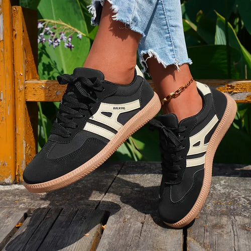Damen lässige Turnschuhe mit niedrigem Absatz, Schnürung Mode Schuhe