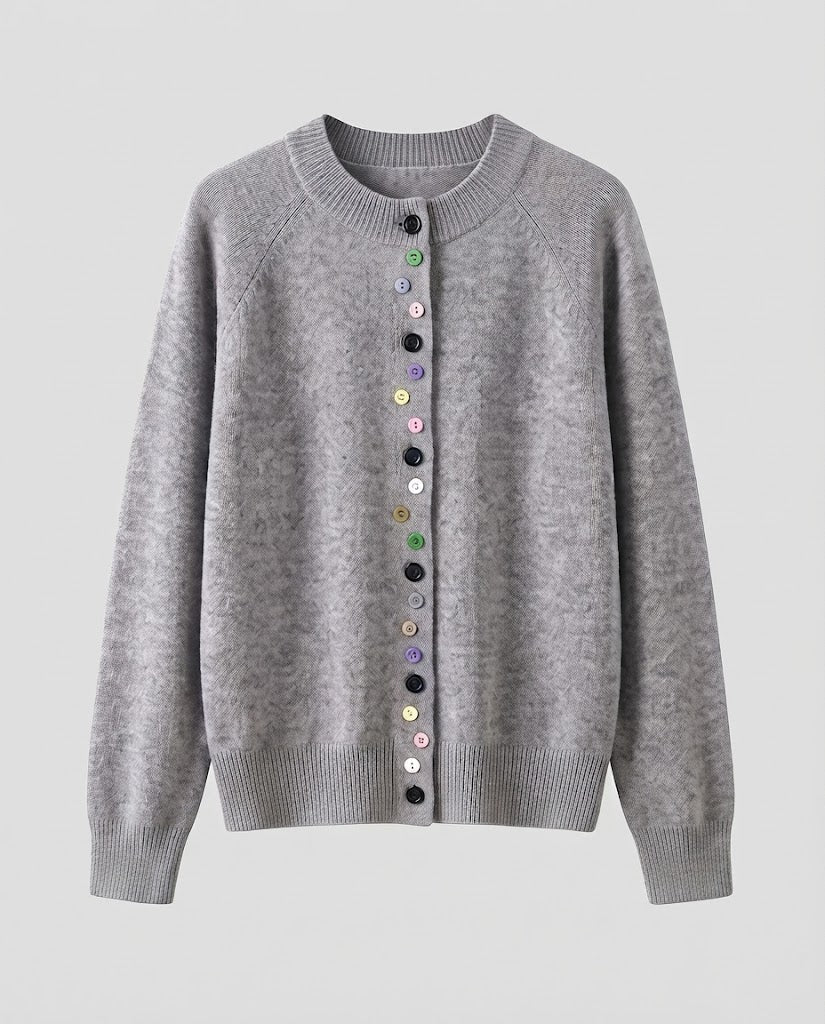 Damen Feinstrick-Cardigan mit bunter Knopfleiste und feinem Rippbund Nord Taschen