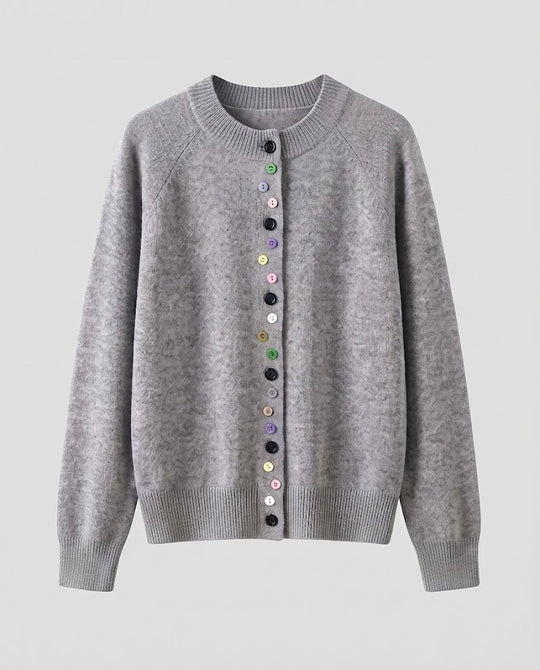 Damen Feinstrick-Cardigan mit bunter Knopfleiste und feinem Rippbund Nord Taschen