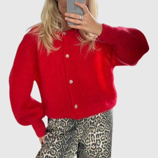 Damen Cardigan mit Rundhalsausschnitt und Knopfverschluss