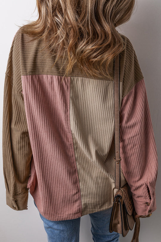 Colorblock Shirtjacke Baumwollmischung Lässig und Trendy