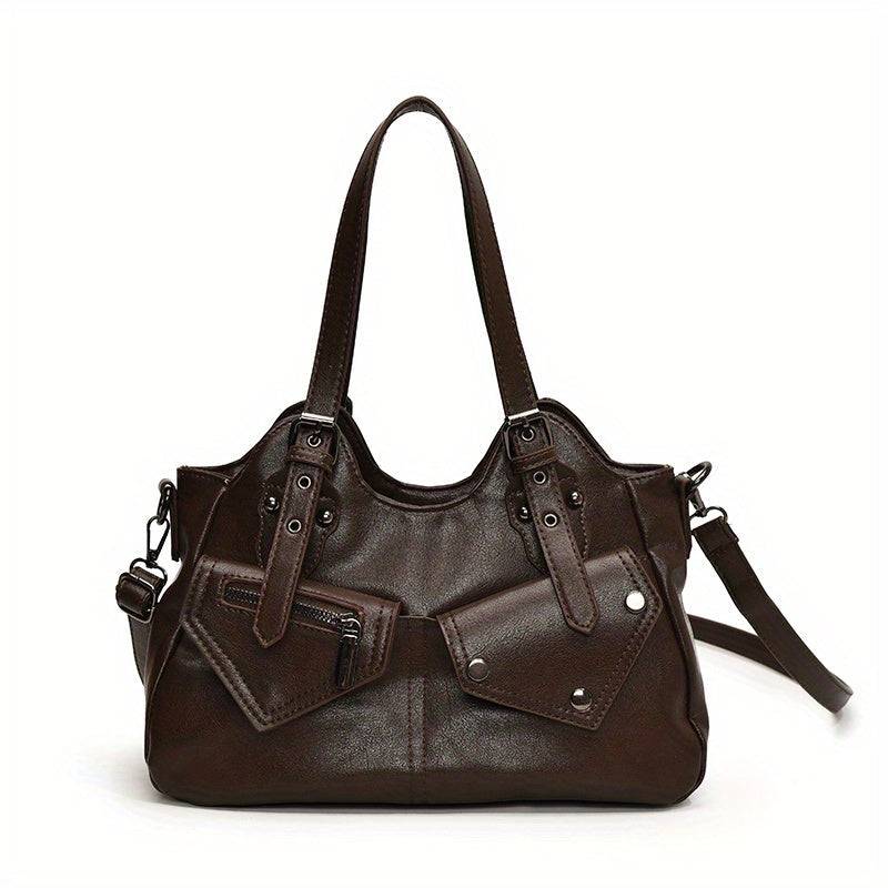 Nord Taschen | Vegane Rindsleder Hobo-Tasche, Motorradstil Schultertasche