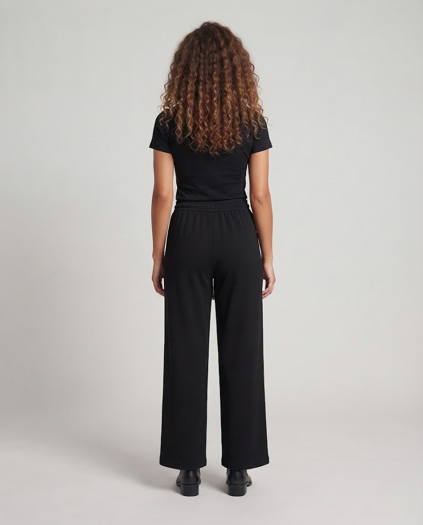 Damen Weite Palazzo-Hose aus strukturiertem Jersey mit hohem Bund und Kordelzug Nord Taschen