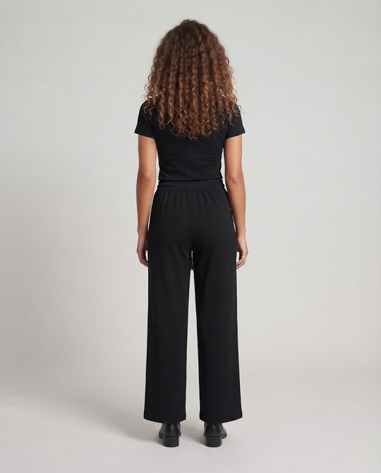 Damen Weite Palazzo-Hose aus strukturiertem Jersey mit hohem Bund und Kordelzug Nord Taschen