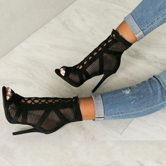 Damen Sandaletten mit Hohen Absätzen - Verführerische Spitze und Mesh für Den Perfekten Party-Look