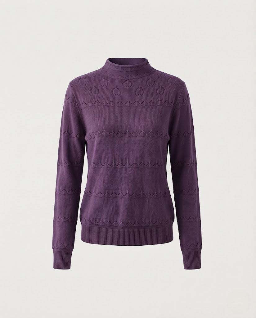 Damen Feinstrick-Pullover mit dezentem Ajourstreifen und kurzem Stehkragen Nord Taschen