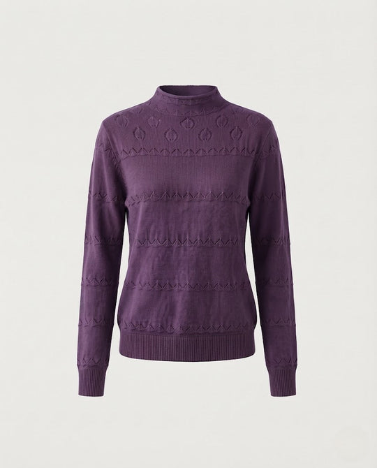 Damen Feinstrick-Pullover mit dezentem Ajourstreifen und kurzem Stehkragen Nord Taschen