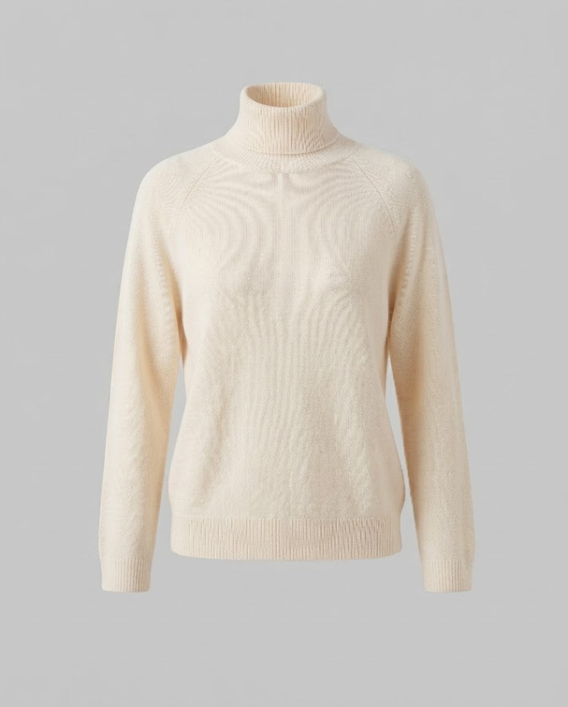 Damen Feinstrick-Rollkragenpullover aus Kaschmir-Mix mit Raglanärmeln und feinem Rippbund Nord Taschen