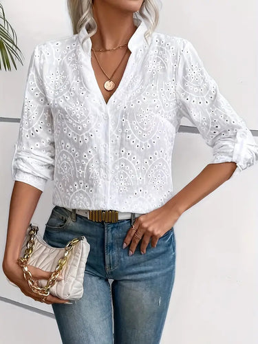 Elegante Bluse mit Langen Ärmeln, Geschlossen mit Bestickten Knöpfen - Vittorelli