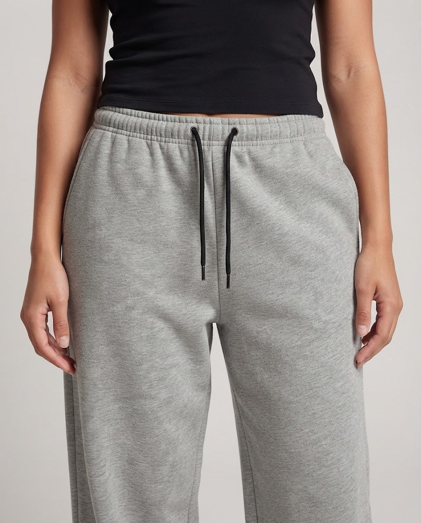 Damen Ultraweite Fleece-Sweatpants im Palazzo-Schnitt mit Tunnelzugbund Nord Taschen