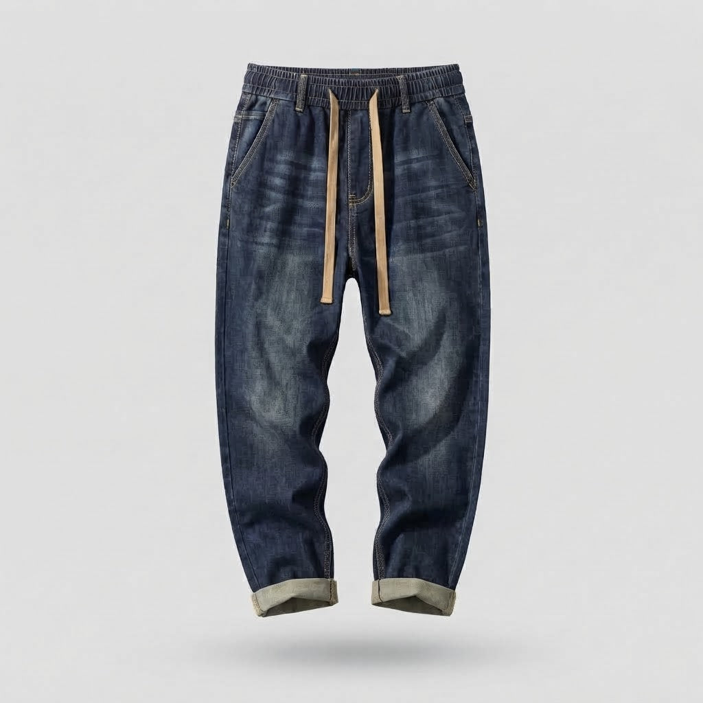 Herren Freizeit Denim Jogginghose mit elastischem Bund und Kordelzug Nord Taschen