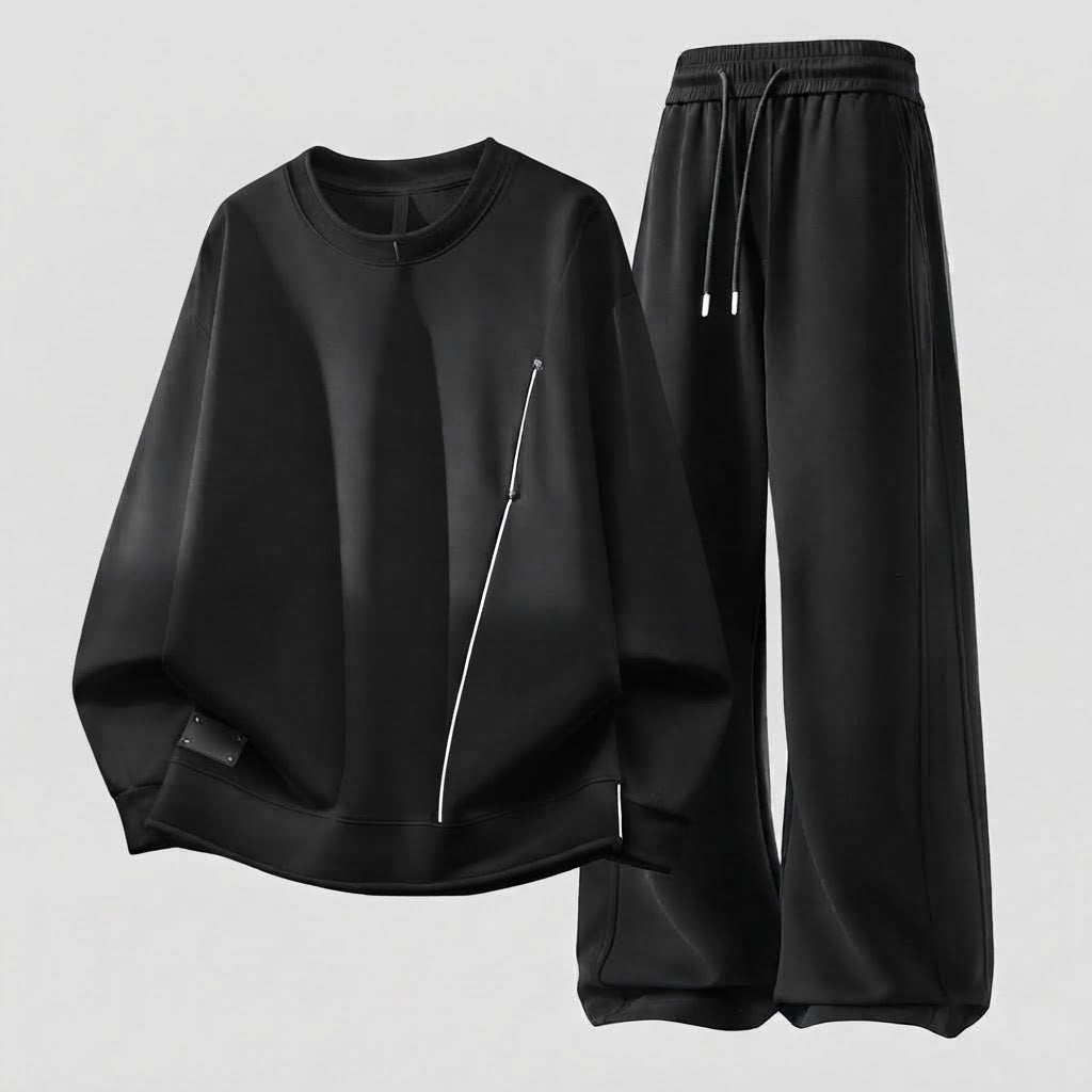 Herren Oversized Freizeitset aus schwerem Baumwollmix mit Rundhalsausschnitt Sweatshirt & weitem Jogginghose Nord Taschen