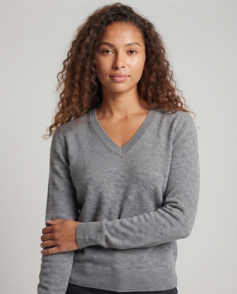 Damen V‑Ausschnitt Feinstrickpullover aus weichem Wollmix Nord Taschen