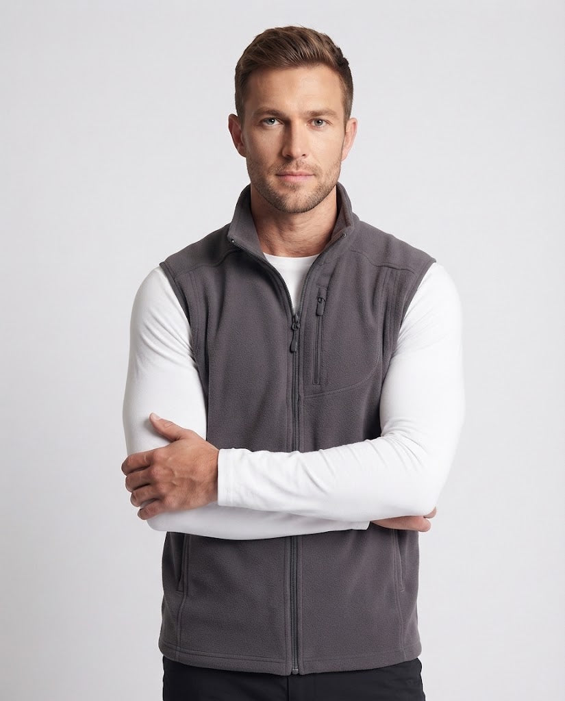Herren Windabweisende Fleece-Wanderweste mit Reißverschluss und Brusttasche Nord Taschen