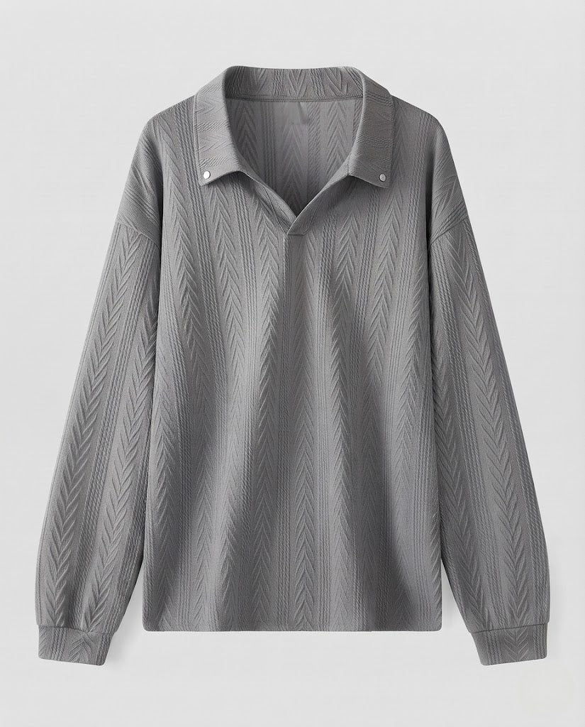 Herren Oversized Struktur-Pullover mit Klappkragen und Ballonärmeln Nord Taschen