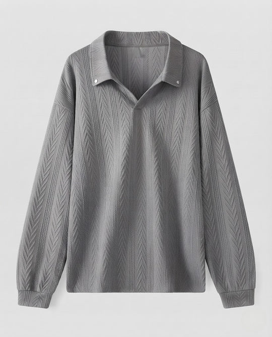 Herren Oversized Struktur-Pullover mit Klappkragen und Ballonärmeln Nord Taschen
