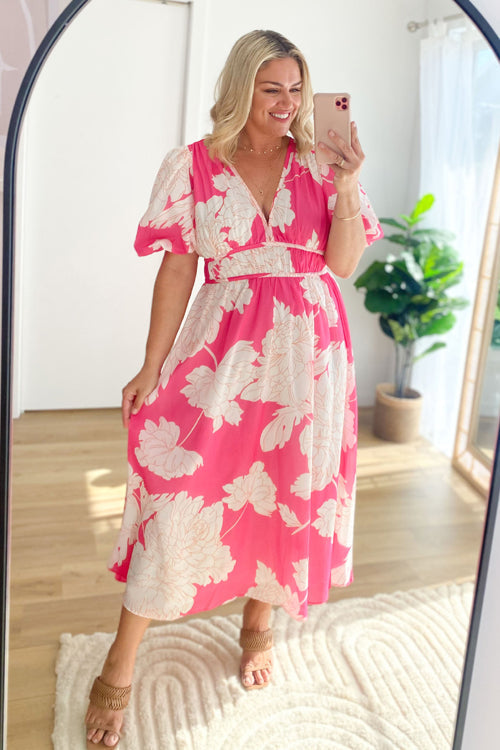 Real Love Print Puffärmel Maxi Kleid
