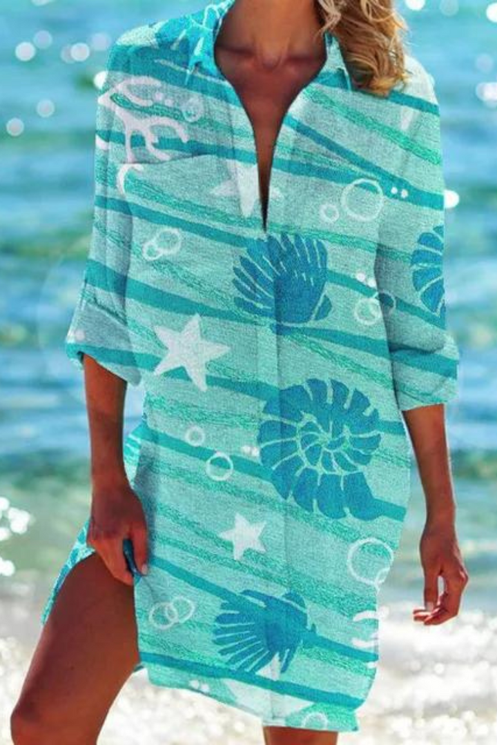 Nord Taschen - Lange Strandbluse mit Meeresmotiv