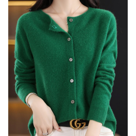 Damen-Strickjacke mit O-Ausschnitt Aus 100 % Reiner Merinowolle, Kaschmirpullover - Vittorelli