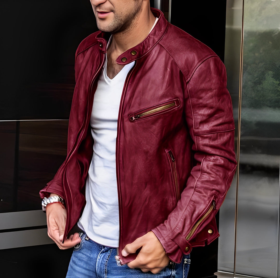 Vielseitige Lederjacke mit Stehkragen für Herren