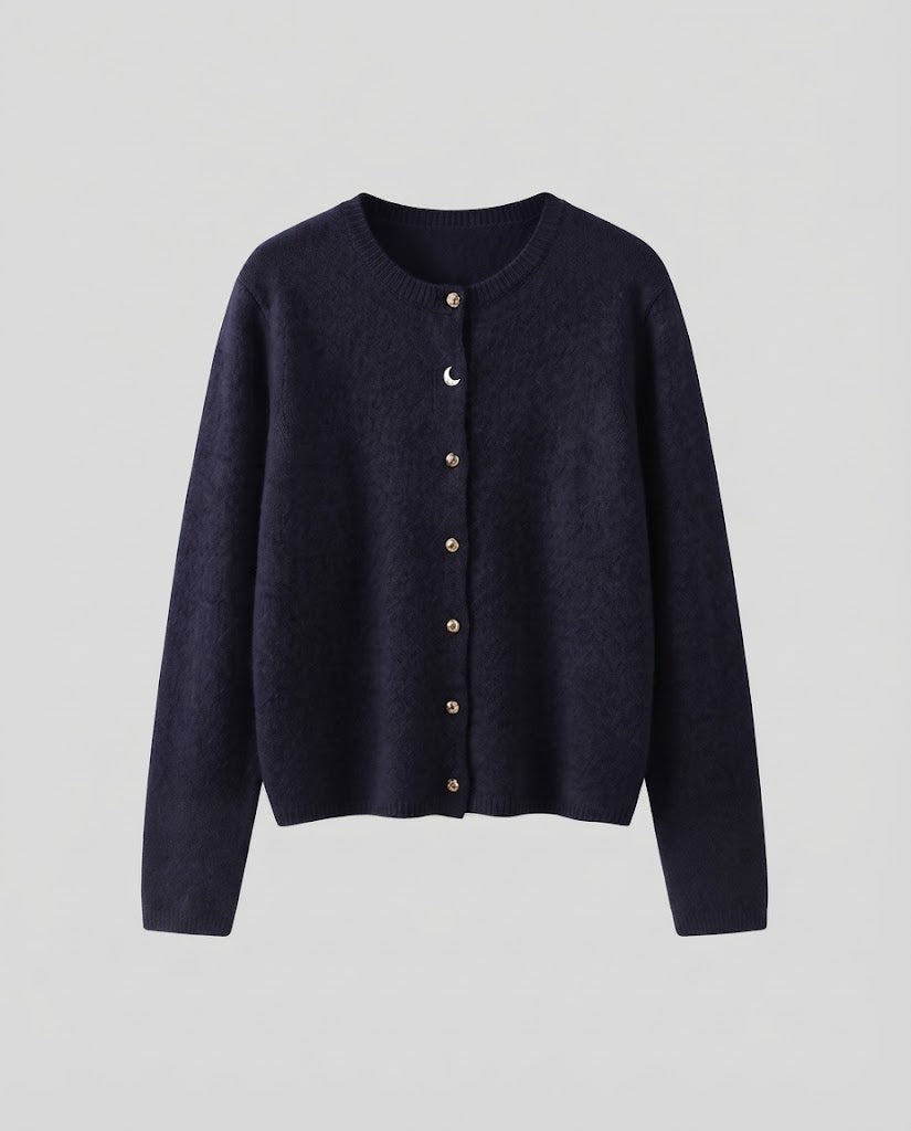 Damen Feiner Wollmix‑Knopfcardigan mit dekorativen goldfarbenen Druckknöpfen Nord Taschen