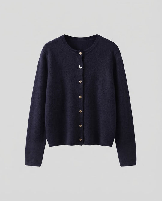 Damen Feiner Wollmix‑Knopfcardigan mit dekorativen goldfarbenen Druckknöpfen Nord Taschen