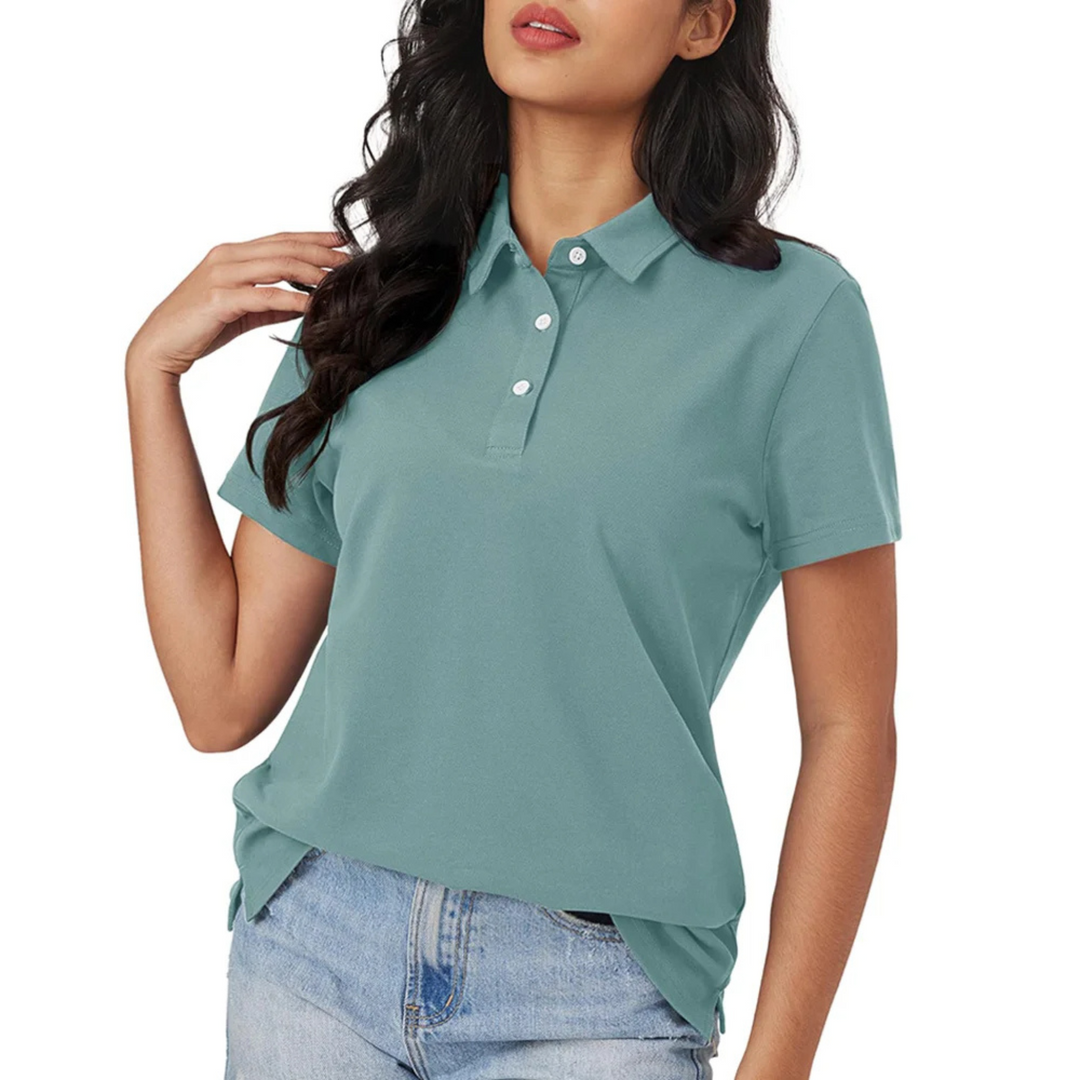 Blaue Seide Atmungsaktiv Leichtgewicht Damen Polo
