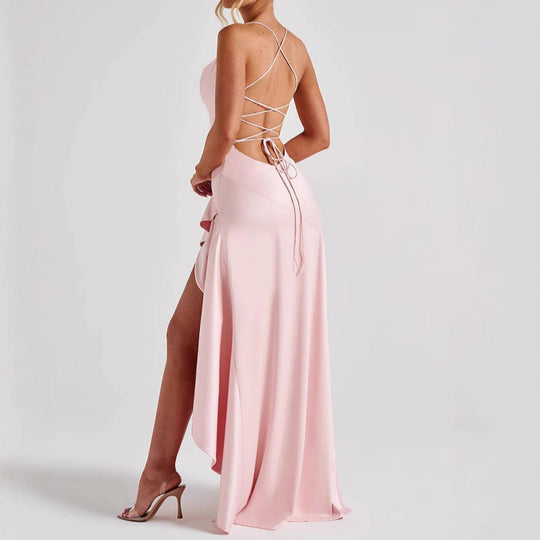 Rückenauschnitt Rüschen Unregelmäßiges Kleid