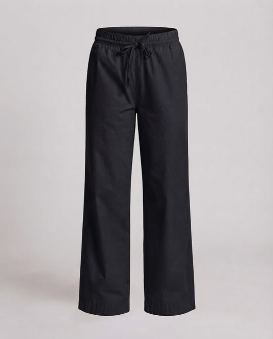Damen Weit geschnittene Tunnelzug-Hose mit hoher Leibhöhe und legerem Baumwollgewebe Nord Taschen