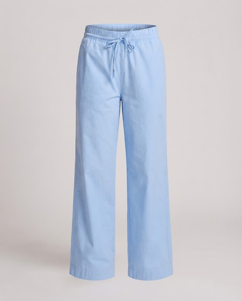 Damen Weit geschnittene Tunnelzug-Hose mit hoher Leibhöhe und legerem Baumwollgewebe Nord Taschen