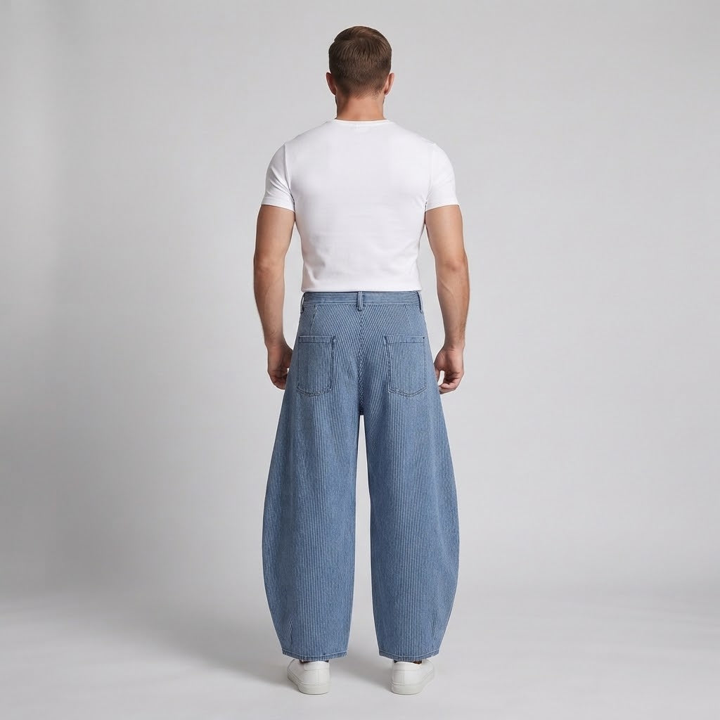 Herren Extraweite Palazzo-Hose aus feinem Nadelstreifen-Twill mit bodenlangem Saum Nord Taschen