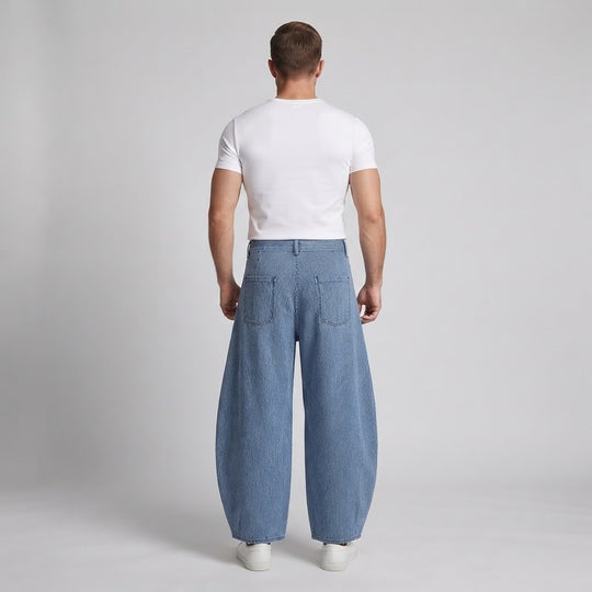 Herren Extraweite Palazzo-Hose aus feinem Nadelstreifen-Twill mit bodenlangem Saum Nord Taschen